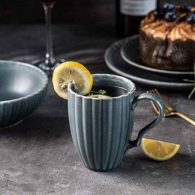 Porcelain Dinnerware Sets Retro Style Three-Dimensional Relief Cereals Bowls And Steak Plates Sets | 22 Pieces Ceramics Dinner Combination Set With Mug