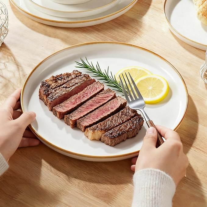 Yachi Plates and Bowls Sets 12 Pieces Modern Style Porcelain Dinnerware Set for 4 Kitchen Dinner Set Ceramic Lightweight Dishware Dishes Set Microwave and Dishwasher SafeWhite Reactive Series