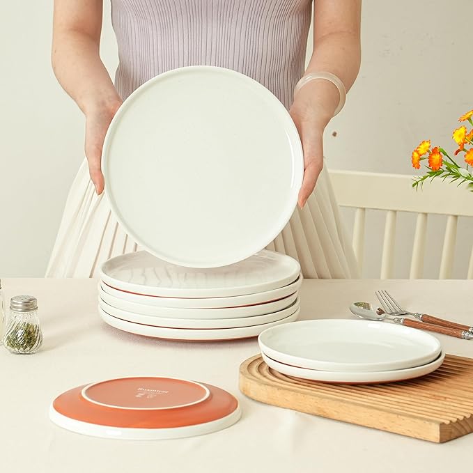 24 Piece Dinnerware Set Dual Glaze Stoneware Plates and Bowls Sets Modern Dinner Plate Salad Plate Cereal Bowl Dish Set for 8 Microwave and Dishwasher Safe Stardust Glaze White
