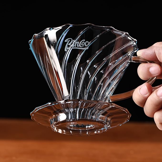 Bincoo Pour Over Coffee Dripper Set V-shape 60° Cone Drip Coffee Maker Included Borosilicate Glass Carafer and Coffee Dripper &amp 50 Pcs Size 02 Paper Filter 16oz(500ml) (Smoky Gray Set)