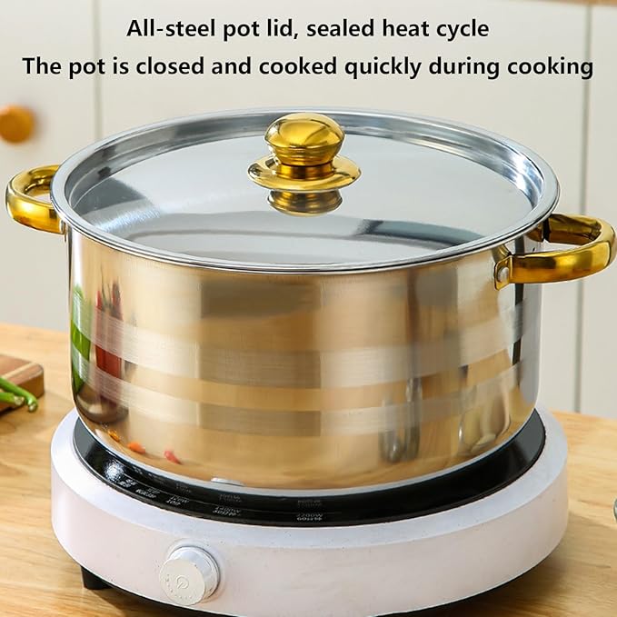 10-Piece Kitchen Pot and Pan Set Non Stick Stainless Steel Cookware Set Kitchen Aid Classic Cooking Set with Lids Soup Pot Compatible with All Cooktops(Gas Electric &amp Induction)Silver