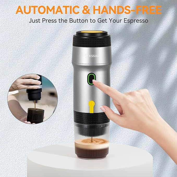 Portable Espresso Machines Electric Espresso Maker with Self-Heating USB-C &amp Car Charger 20 Bar Mini Coffee Maker With NS Capsule &amp Ground Coffee for Camping Hiking Travel Office Silver