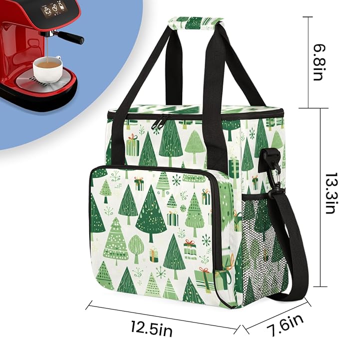 Lovely Tree Coffee Maker Carrying Bag Christmas Tree Travel Storage Bag Compatible with K-Mini or K-Mini Plus Single Serve Coffee Brewer Carrying Case with Multiple Pockets &amp Shoulder Strap