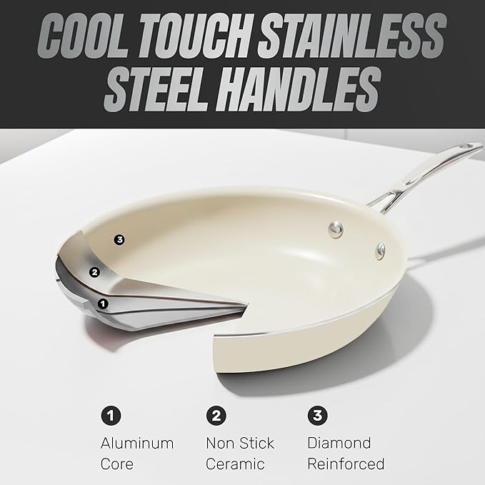 Gotham Steel 20pcs Pots and Pans Set Non Stick Ceramic Cookware Set with Deep Frying Pan Set &amp 6pc Knife Set Improved Ti-Cerama Coating Made without PFOA PFOS Lasts 2x Longer Oven &amp Dishwash