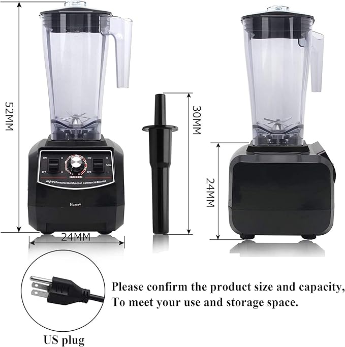 Huanyu Professional Countertop Blender 100 oz Variable Speed &amp Pulse Feature for Fruit Smoothie Ice Soy Milk Hot Soups Frozen Desserts Crush Mix Home Commercial 2200W G5500 (110V US Plug Black)
