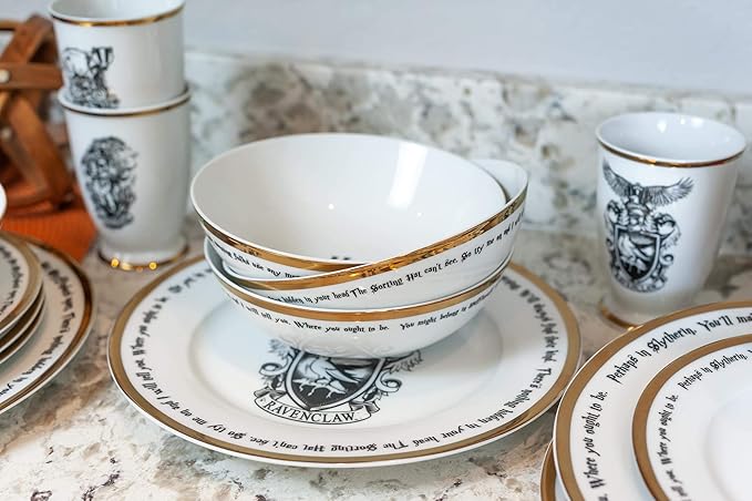 Harry Potter Hogwarts House Logos 16-Piece Dinnerware Set | Ceramic Dish Set