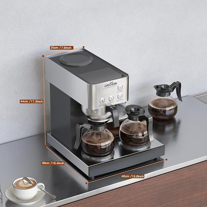 crosson 12 Cup Commercial Coffee Brewer with 4 Warmers &amp 4 Glass DecanterPour Over Drip Coffee Maker with Stainless Steel Housing and 304 SS Funnel