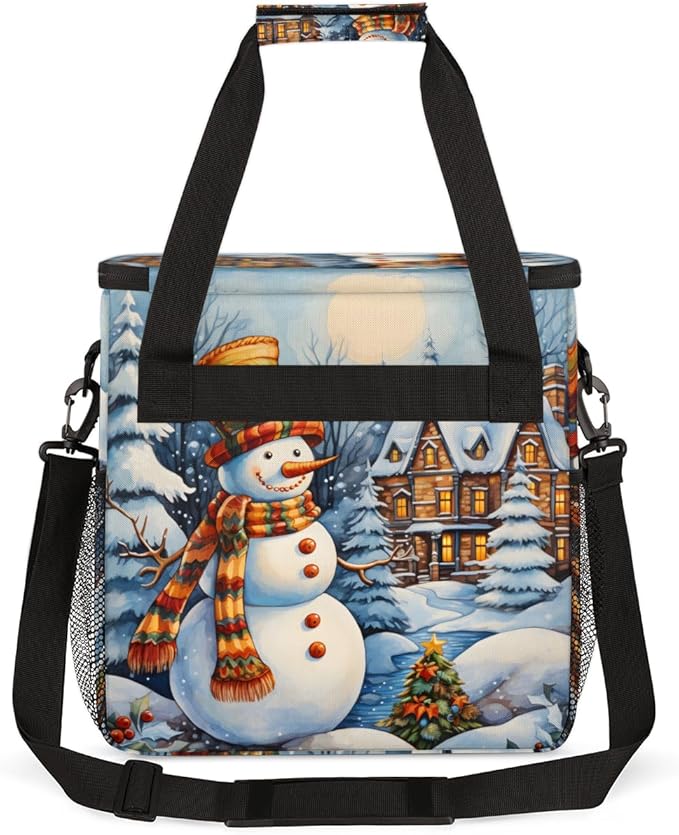 Xmas Snowman Coffee Maker Carrying Bag Bright Snowman Travel Storage Bag Compatible with K-Mini or K-Mini Plus Single Serve Coffee Brewer Carrying Case with Multiple Pockets &amp Shoulder Strap