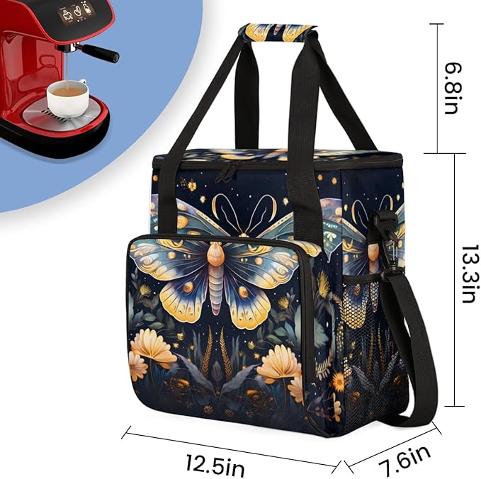 Gothic Butterfly Coffee Maker Carrying Bag Dreamy Butterfly Travel Storage Bag Compatible with K-Mini or K-Mini Plus Single Serve Coffee Brewer Carrying Case with Multiple Pockets &amp Shoulder Str