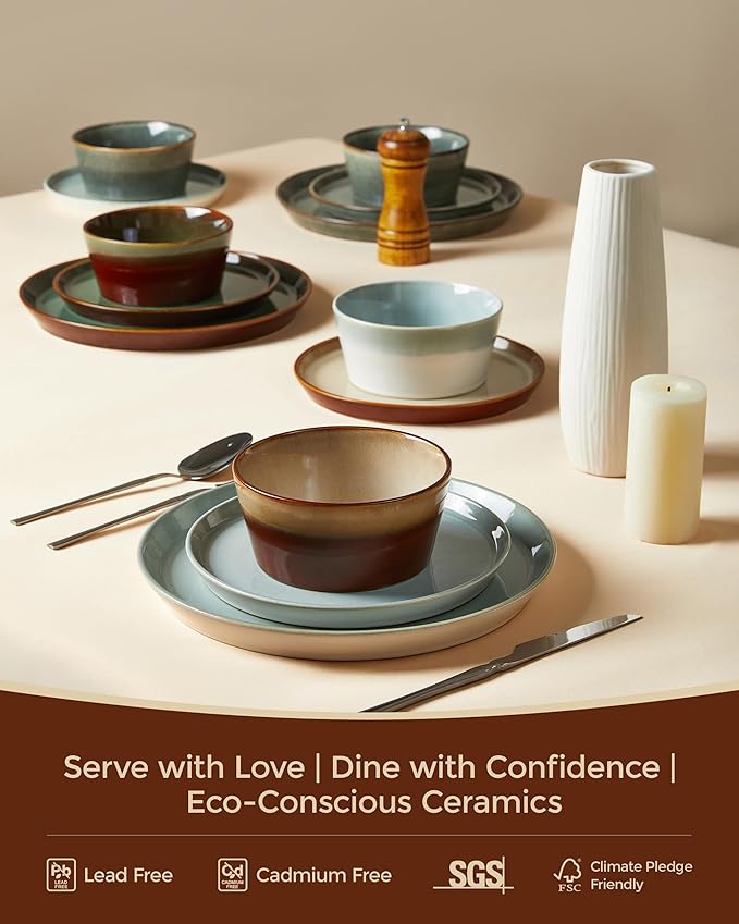 Dinnerware Set for 6 Ceramic Dish Sets Plate and Bowl Set Microwave &amp Dishwasher Safe Dishware Set Chip &amp Scratch Resistant Dinner Set Each Piece Unique Amber Brown