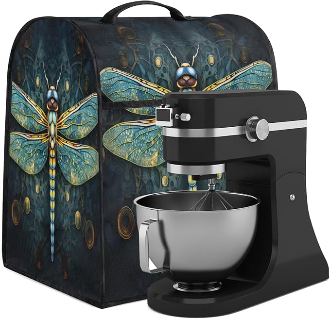 Kitchen Aid Mixer Cover Ethnic Turquoise Dragonfly Stand Mixer Cover Compatible with 6-8 Quarts Stand Mixers Dust Covers with Zipper Pocket Foldable Washable Kitchen Aid Organizer Bag