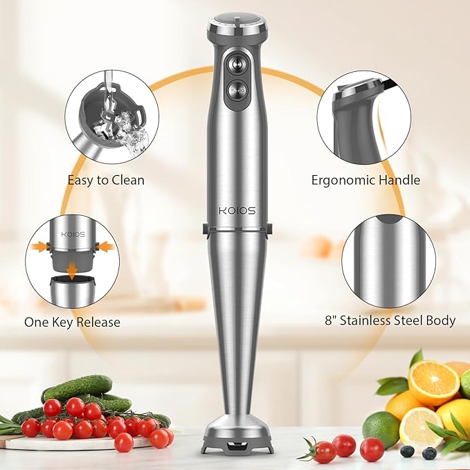 KOIOS 1000W Anti-scratch 3-in-1 Hand Blender with Temperature Control Gooseneck Electric Kettle