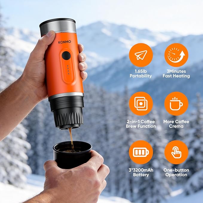 Portable Espresso Machine with Self-Heating System 15 Bar Travel Coffee Maker Compatible with Capsules &amp Ground Coffee USB-C Rechargeable Portable Coffee Machine for Camping Office &amp Trave