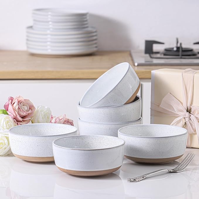 Hasense white cereal soup bowls and white dinnerware sets for 6 bundle