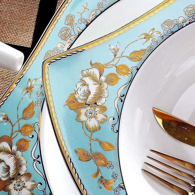 Dinnerware Set Dinner Party Tableware Service Set Ceramics Dinnerware Set with 50-Piece Bowl/Stockpot/Dish/Spoon|Bone China Dinner Sets Porcelain Combination Set30pieces