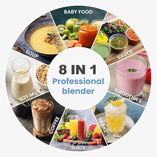 SYBO HS-210E Professional-Grade Commercial Blender With Quiet Shield Heavy-Duty 2HP High-Speed 48oz BPA-Free Jar Easy Cleaning &amp Dishwasher-Safe for Juice Ice Shakes Smoothies Metallic