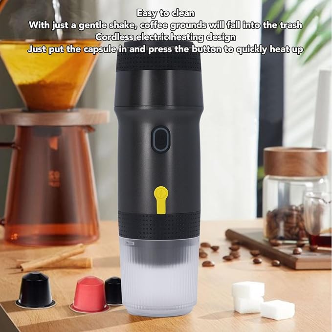 Yunir Portable Coffee Maker 3 in 1 20Bar Cordless Electric Coffee Machine Battery Powered Heating Automatic Capsule Coffee Machine for Camping Hiking RV Outdoor Travel