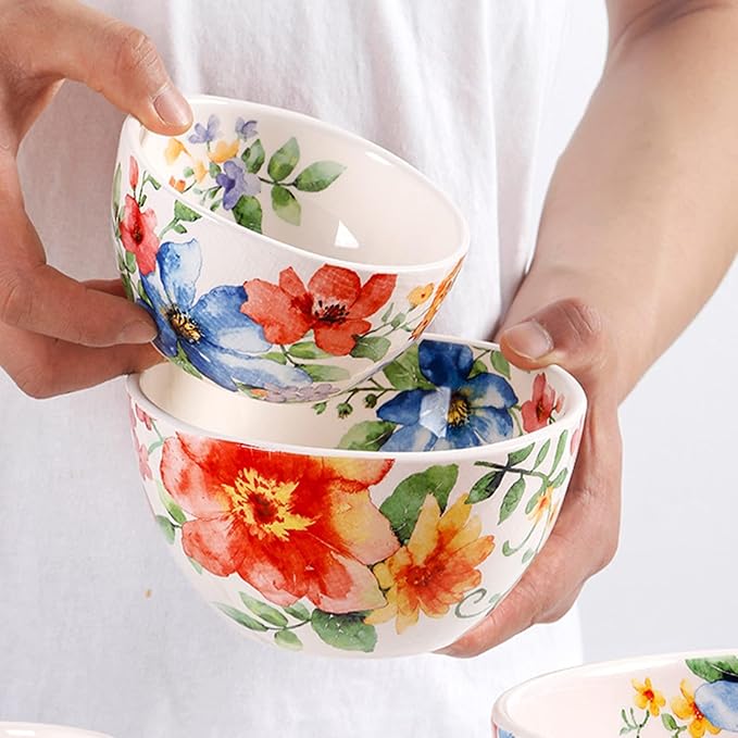 Palace Style 24 Piece Porcelain Dinnerware Set Service for 4 Plates and Bowls Sets Ceramics Dishes Dinnerware Sets with Dinner Plates Dessert Plates Bowls
