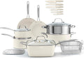 Gotham Steel 20pcs Pots and Pans Set Non Stick Ceramic Cookware Set with Deep Frying Pan Set &amp 6pc Knife Set Improved Ti-Cerama Coating Made without PFOA PFOS Lasts 2x Longer Oven &amp Dishwash
