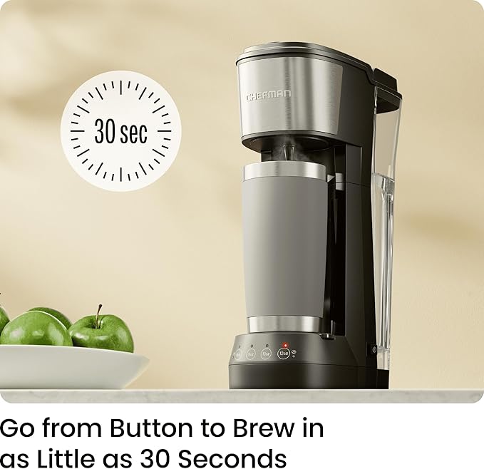 CHEFMAN Single Serve Coffee Maker K Cup Coffee Machine: Compatible with K-Cup Pods and Ground Coffee Brew 6 to 12oz Cup Drip Coffee Maker 40oz Water Reservoir Cup Lift Filter Included