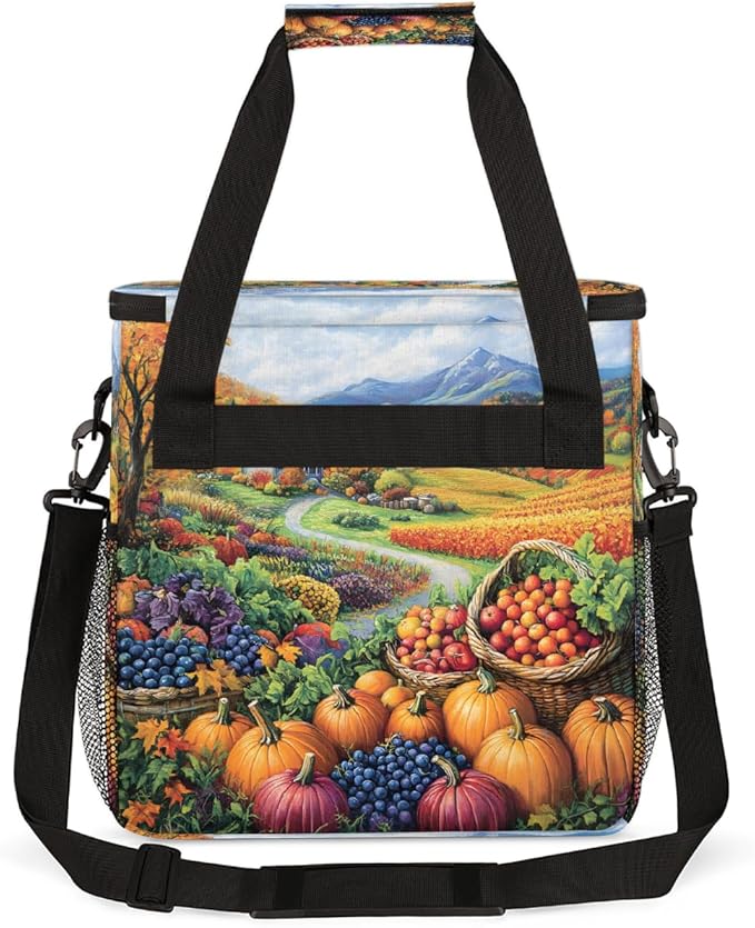Autumn Grapes Pumpkin Maple Leaves Coffee Maker Carring Bag Travel Carrying Storage Tote Bag Compatible with Keurig K-Mini or K-Mini Plus Portable Single Serve Coffee Brewer Case with Pockets