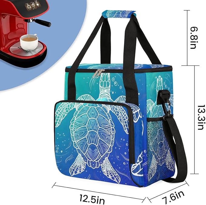 Coffee Maker Carrying Bag Ocean Turtle Single Cup Coffee Maker Travel Bag Compatible with Keurig K-Mini or K-Mini Plus Portable Storage Bag with Shoulder StrapAZ-16
