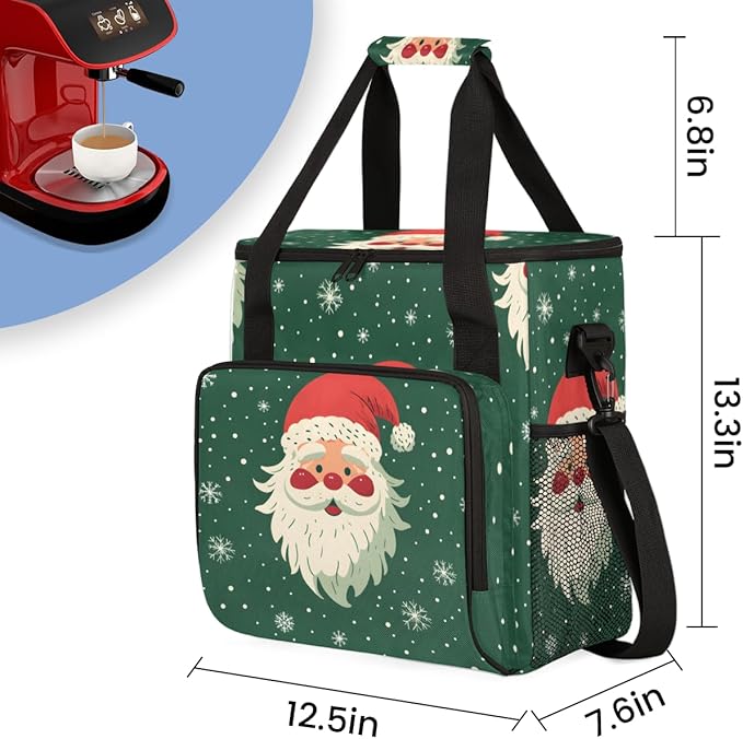Abstract Santa Claus Coffee Maker Carrying Bag Portable Travel Storage Tote Bag Compatible with K-Mini or K-Mini Plus Single Serve Coffee Brewer Carrying Case with Multiple Pockets &amp Shoulder St