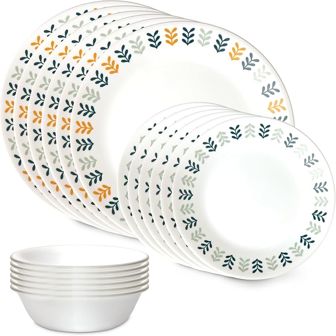 Corelle Vitrelle 18 Piece Glass Dinnerware Sets Service for 6 Triple Layer Chip &amp Crack Resistant Glass Plate and Bowl Sets Anders