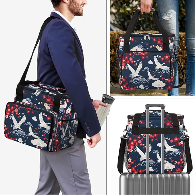 Plum Blossom Crane Cloud Coffee Maker Carring Bag Travel Carrying Storage Tote Bag Compatible with Keurig K-Mini or K-Mini Plus Portable Single Serve Coffee Brewer Case with Pockets for K-cup Pods