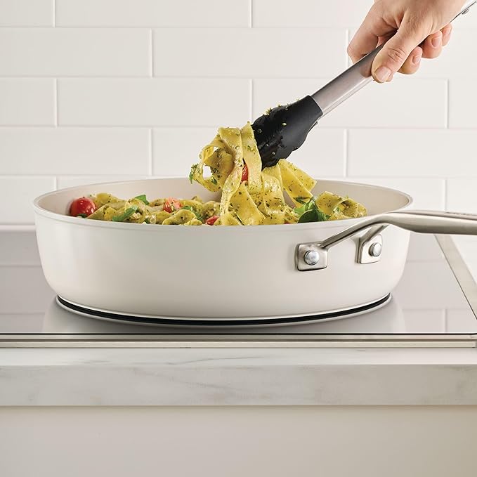 KitchenAid Hard Anodized Ceramic Induction Pots and Pans Dishwasher Safe Includes Saucepans Stockpot Sauté Pan Frying Pans/Skillets and Lids 10 Piece Cookware Set - Porcelain White
