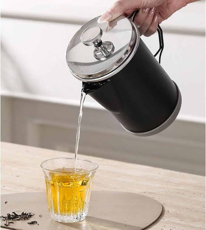Yosoo Stainless Steel French Press Coffee Maker Portable Hand Brewed Coffee Press Teapot 1000ml Capacity Lightweight for Camping Travel Office Use (Black)