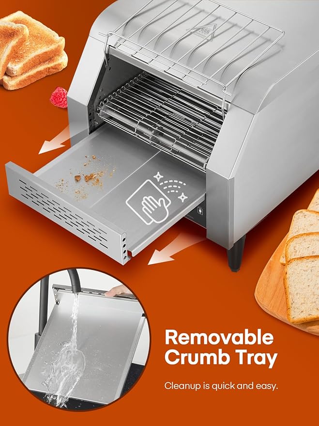 Commercial Conveyor Toaster 350 Slices/Hour Electric Stainless Heavy Duty Restaurant Toaster with Dual Heating Tube 7 Browning Levels for Bagel Restaurant Bakery Cafe Silver
