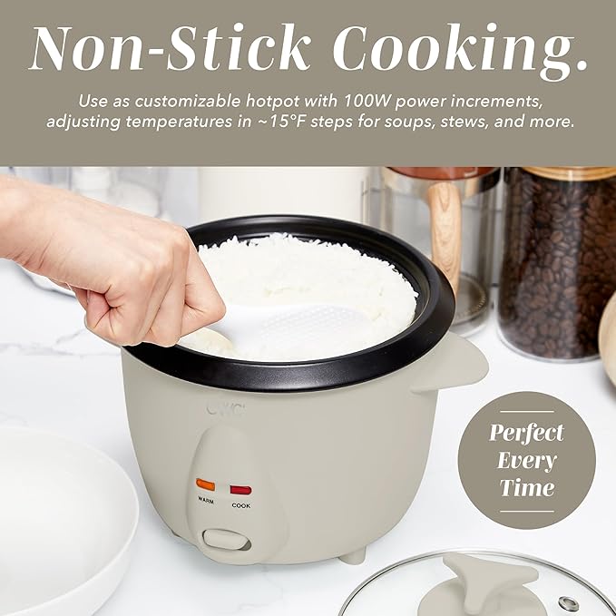 COOK WITH COLOR 6 Cup Rice Cooker 300W - Effortless Cooking and Perfectly Cooks 3 Cups of Raw Rice for 6 Cups of Cooked Rice Sand