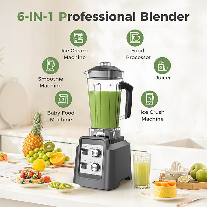 Blenders for Kitchen Smoothie Blender with Timer - Countertop Blenders with 68oz Dishwasher-Safe Pitcher Ice Crushing &amp Frozen Fruit Silver