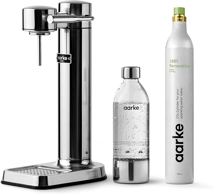 Aarke Carbonator lll with CO2 Cylinder Sparkling &amp Carbonation Water Machine Stainless Steel with PET BPA-Free Reusable Bottle Volume 1L/34 fl oz (Stainless Steel)