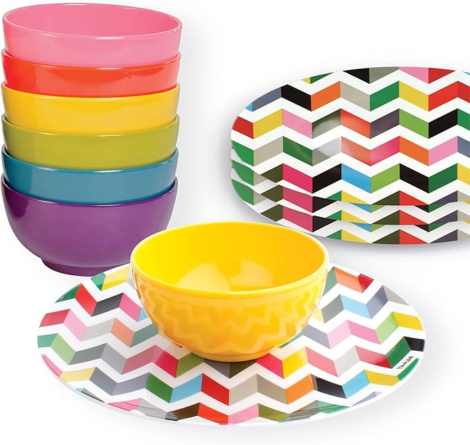 French Bull Plates - 4 Piece Set - 9 inch Melamine Salad Plates Set of 4 - Melamine Dinnerware for Indoor and Outdoor - Ziggy