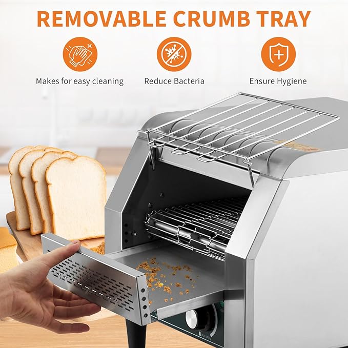 Commercial Toaster Conveyor 300 Slices/H 1800W 7 Temperature SettingsWith Timer Commercial Toasters for Restaurant/Home for Bun Bagel Bread