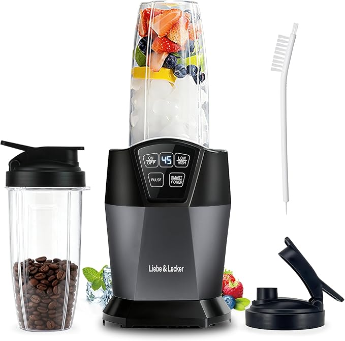 Liebe&ampLecker Smoothie Blender 1200 Peak Watts Blender for Smoothies Blenders with (2) 28-oz To-Go Cups &amp Solid Lid Personal Blenders for Shakes and Smoothies Ice Crushing &amp Frozen Frui