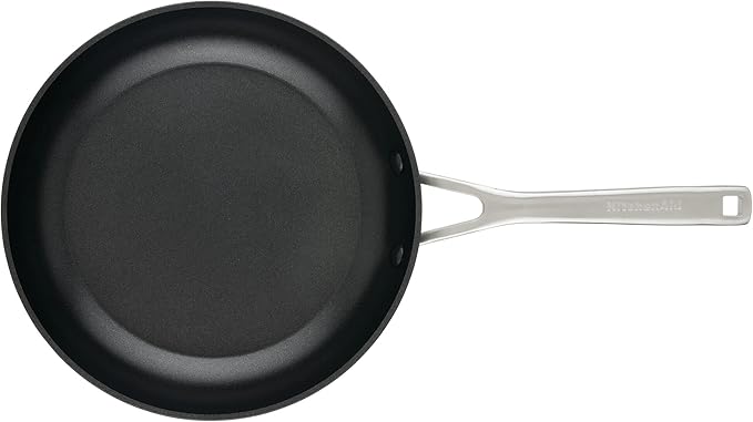 KitchenAid Hard Anodized Induction Nonstick Frying Pan Set With Lid 3-Piece – 8 &amp 10 Inch Skillets Durable Even Heating Dishwasher &amp Oven Safe Easy-Clean Matte Black