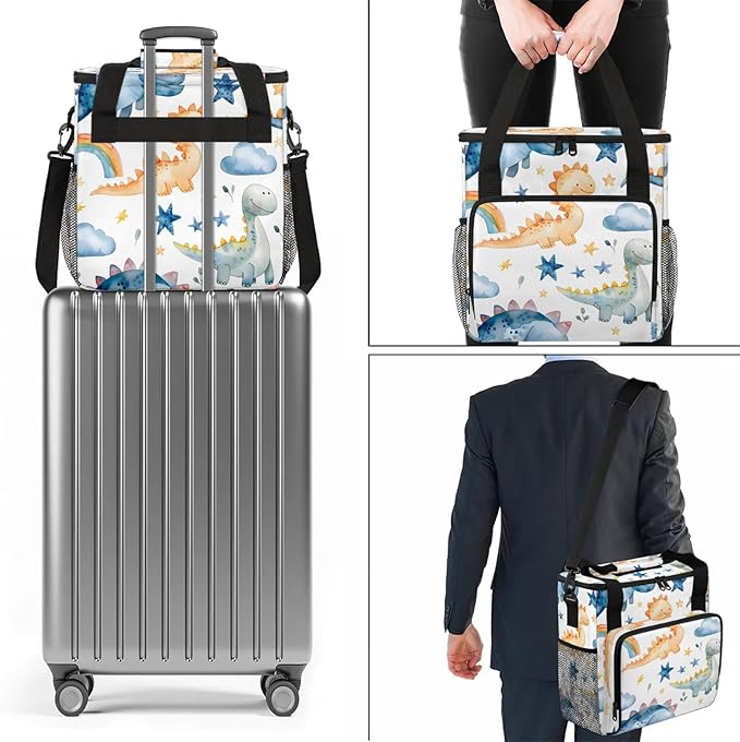 Cute Dino Rainbow Coffee Maker Carring Bag Large Insulated Storage Organizer Case Tote Bags with Shoulder Strap for Travel Work Picnic