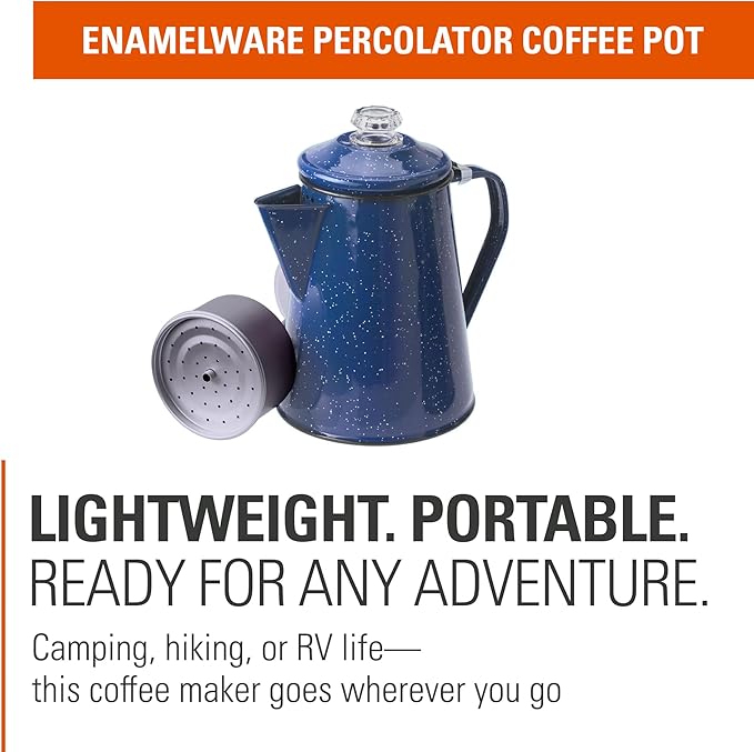 GSI Outdoors Percolator Coffee Pot | Enamelware Campfire Coffee Boiler Kettle for Outdoor Camping Cookware Cabin RV Kitchen Hunting &amp Backpacking