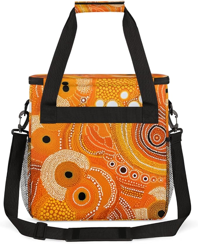 Retro Orange Pattern Coffee Maker Carrying Bag Portable Travel Storage Tote Bag Compatible with K-Mini or K-Mini Plus Single Serve Coffee Brewer Carrying Case with Multiple Pockets &amp Shoulder St