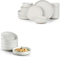 HaWare Dinnerware Sets 24-Piece Stoneware Plates and Bowls Set for 6 Ceramic Dish Set for Home Restaurant Chip and Scratch Resistant Microwave and Dishwasher Safe Speckled Milky White