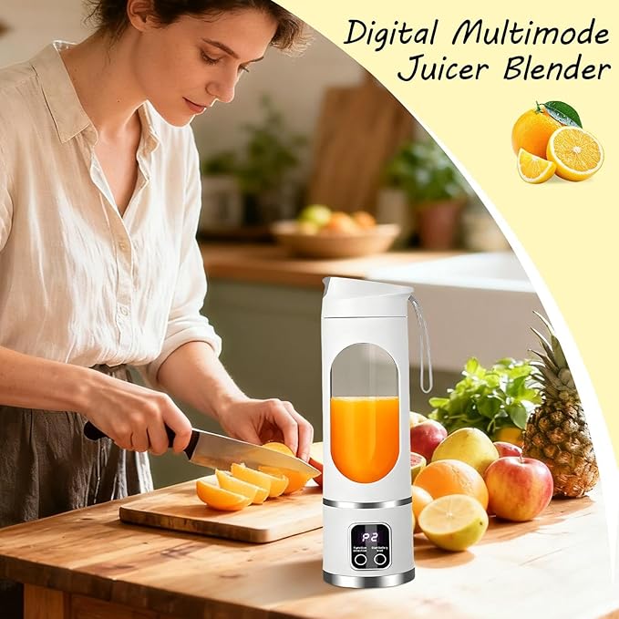 Electric Juicer Cup Display Fruit Mixing Machine 12 Inches Personal Blender with Rechargeable Battery Portable Shakes Maker with Safety Lock Kitchen Gym Travel Dormitory Apartment Organizer