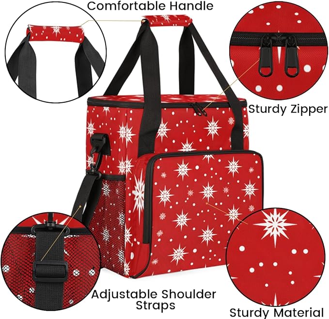Christmas Snowflakes Coffee Maker Carrying Bag Glitter Snowflakes Travel Storage Bag Compatible with K-Mini or K-Mini Plus Single Serve Coffee Brewer Carrying Case with Pockets &amp Shoulder Strap