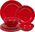 12 Piece Farmhouse Melamine Dinnerware Sets Service For 4 Rustic Crackled Plates and Bowls Sets Melamine Dishes Set for ChristmasWedding Set of 4 Camping Dishes Red