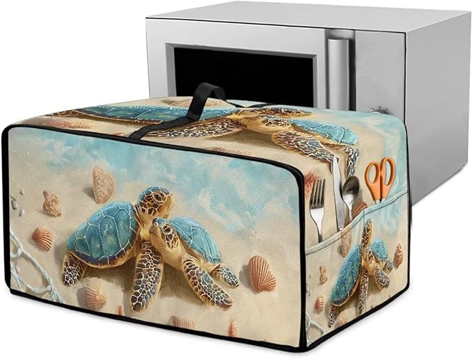 Beach Sea Turtle Printed Toaster Cover Heavy Duty Toaster Oven Dust Cover with Accessory Pockets Washable Kitchen Small Appliance Protector M