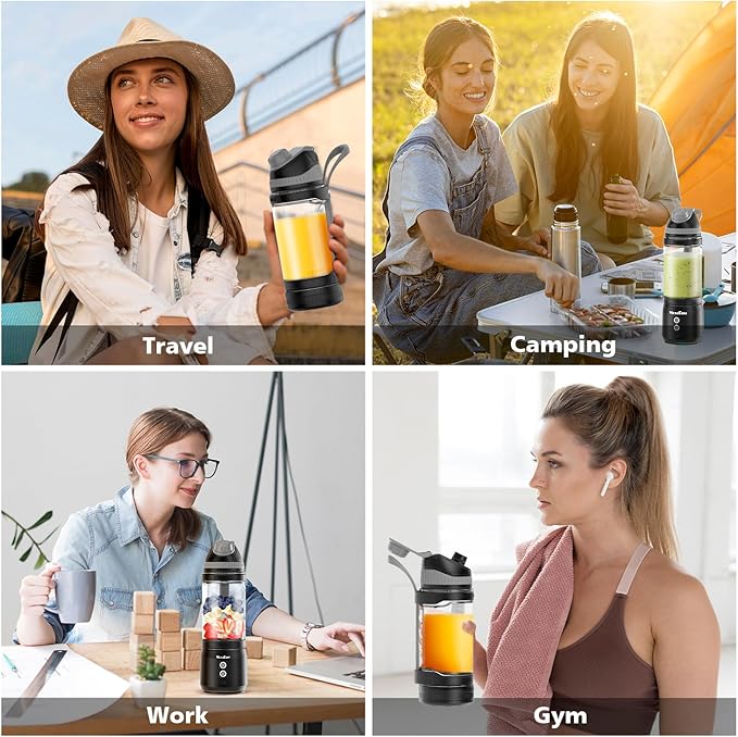 Portable Personal Blender for Smoothies Protein Shakes Frozen Drinks - 24Oz Blender Cup Bottle with Sip Spout Travel Lid USB-C Rechargeable Cordless - Mini Small Blenders for Kitchen Gym Office