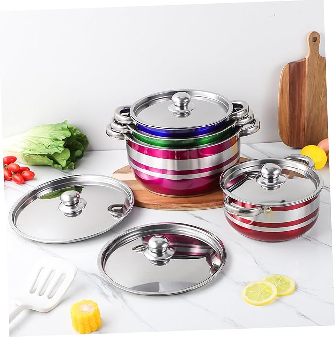DECHOUS 4pcs Stainless Steel Cooktops Pots Set Nonstick Induction Cookware with Ergonomic Cool-touch Handles Quick Heating Kitchen Essentials for Home Restaurant Outdoor Camping