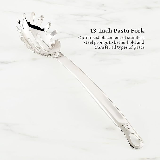Hestan Provisions Chef's Tools Deluxe Tool Set (6-Piece) with Porcelain Holder/Bain Marie &amp Stainless Steel: Solid Spoon Ladle Pasta Fork Turner/Spatula French Whisk